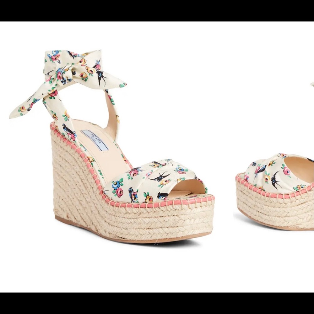 Prada platform wedge espadrilles size 8